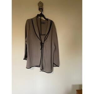 Krisztina Nagy Designer Collection Ponte Knit Taupe Black Trim Sweater Jacket XL